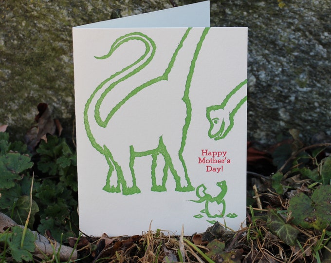 Letterpress Greeting Card: "Happy Mother's Day" with Dinosaurs
