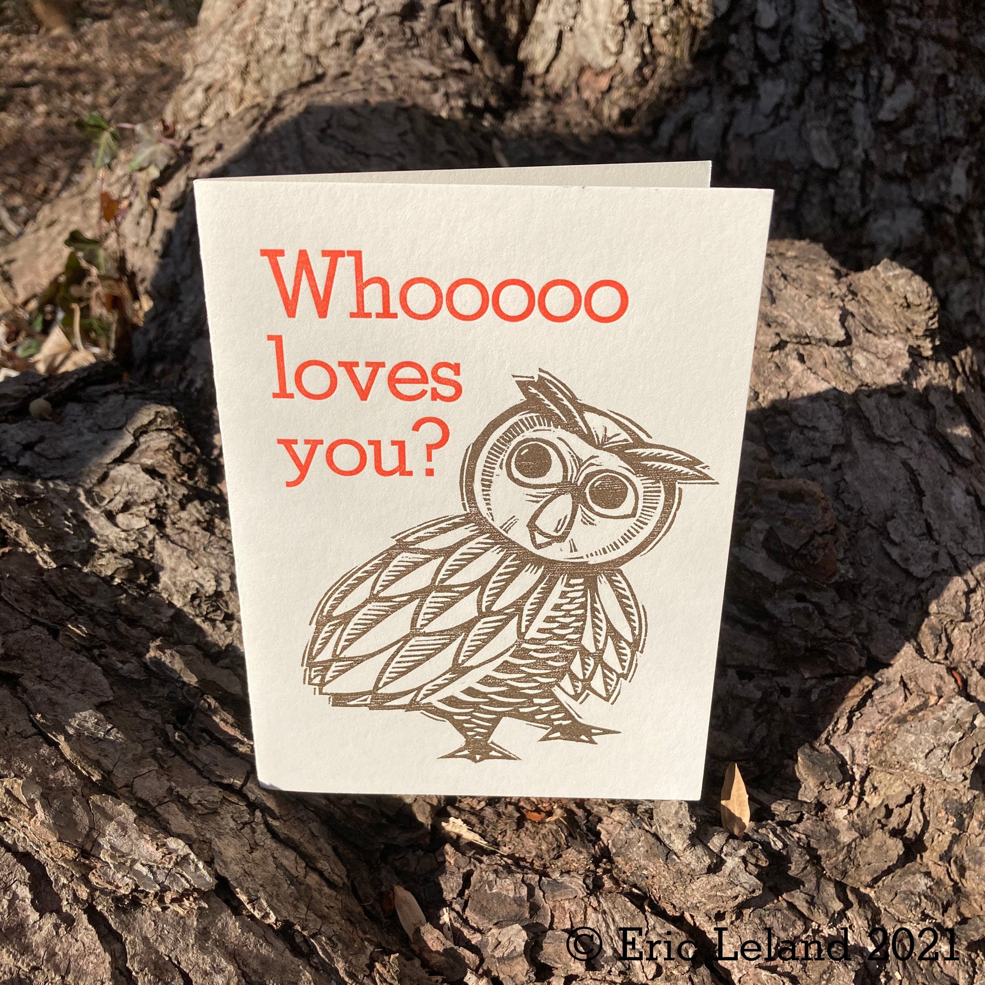 Letterpress Valentine Greeting Card Whooooo Loves You 