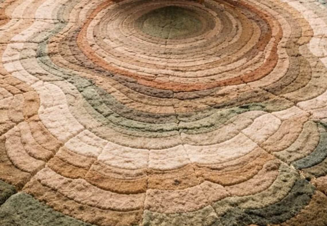 Hand Tufted Tree Ring Rug, Organic Abstract Round Rug, Moss Green Beige ...