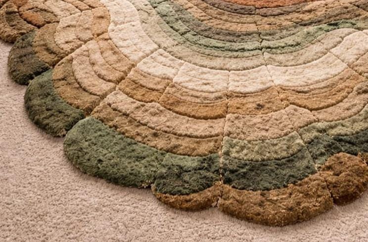 Hand Tufted Tree Ring Rug, Organic Abstract Round Rug, Moss Green Beige ...
