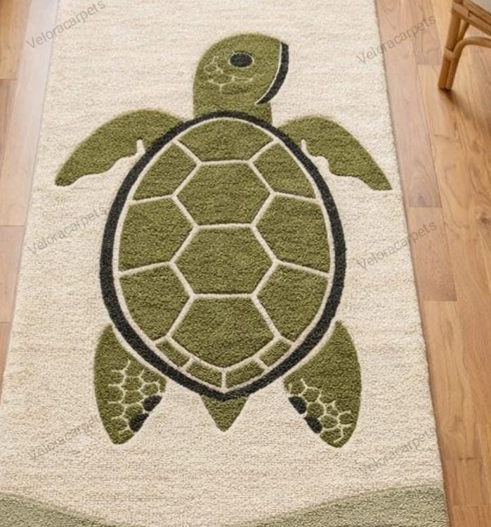 Hand Tufted Wool Turtle Runner Rug, Coastal Beach Theme Area Rug - Etsy