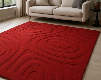 Alfombra suave moderna roja con relieve geométrico para la decoración del hogar en la sala de estar