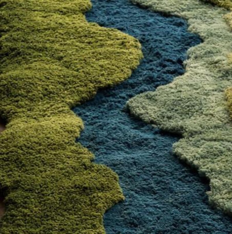 Hand Tufted Moss Ruge, River Inspired Runner Rug, 3D Landscape Area Rug ...