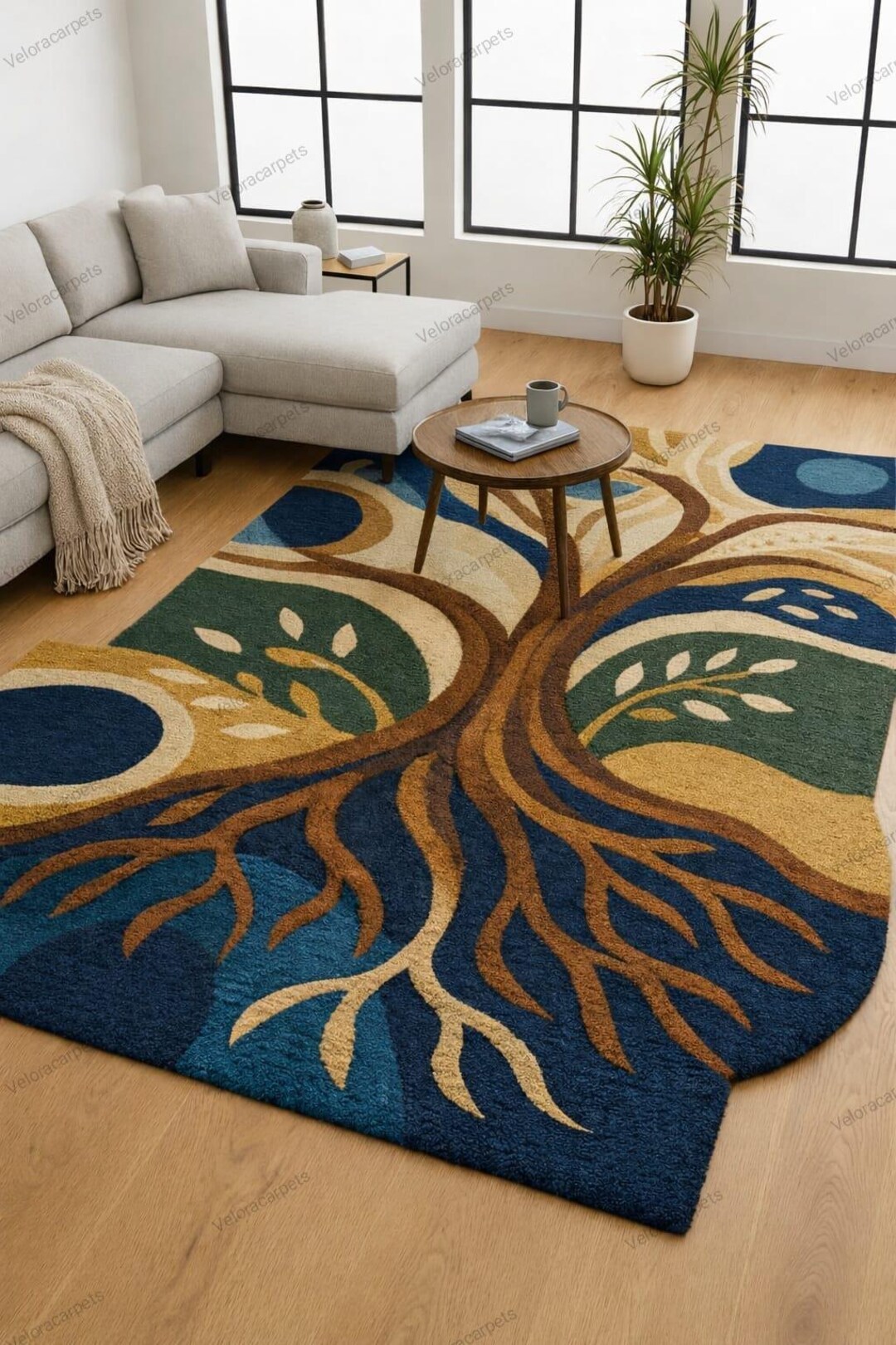 Tree Design Rugs Hand Tufted Tree of Life Rug – 100% Wool Area Rug – Modern Abstract ...