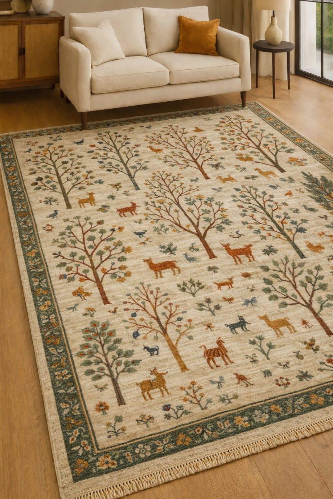 Forest Throw Rug Hand Knitted Forest Animal Rug, Nature Inspired Wool Area Rug, Tree ...