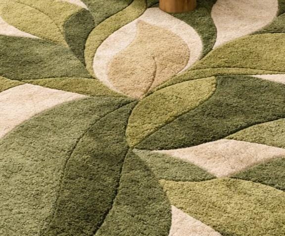 Abstract Leaf Pattern Area Rug Hand Tufted Green Leaf Pattern Rug, Modern Botanical Area Rug, Wool ...
