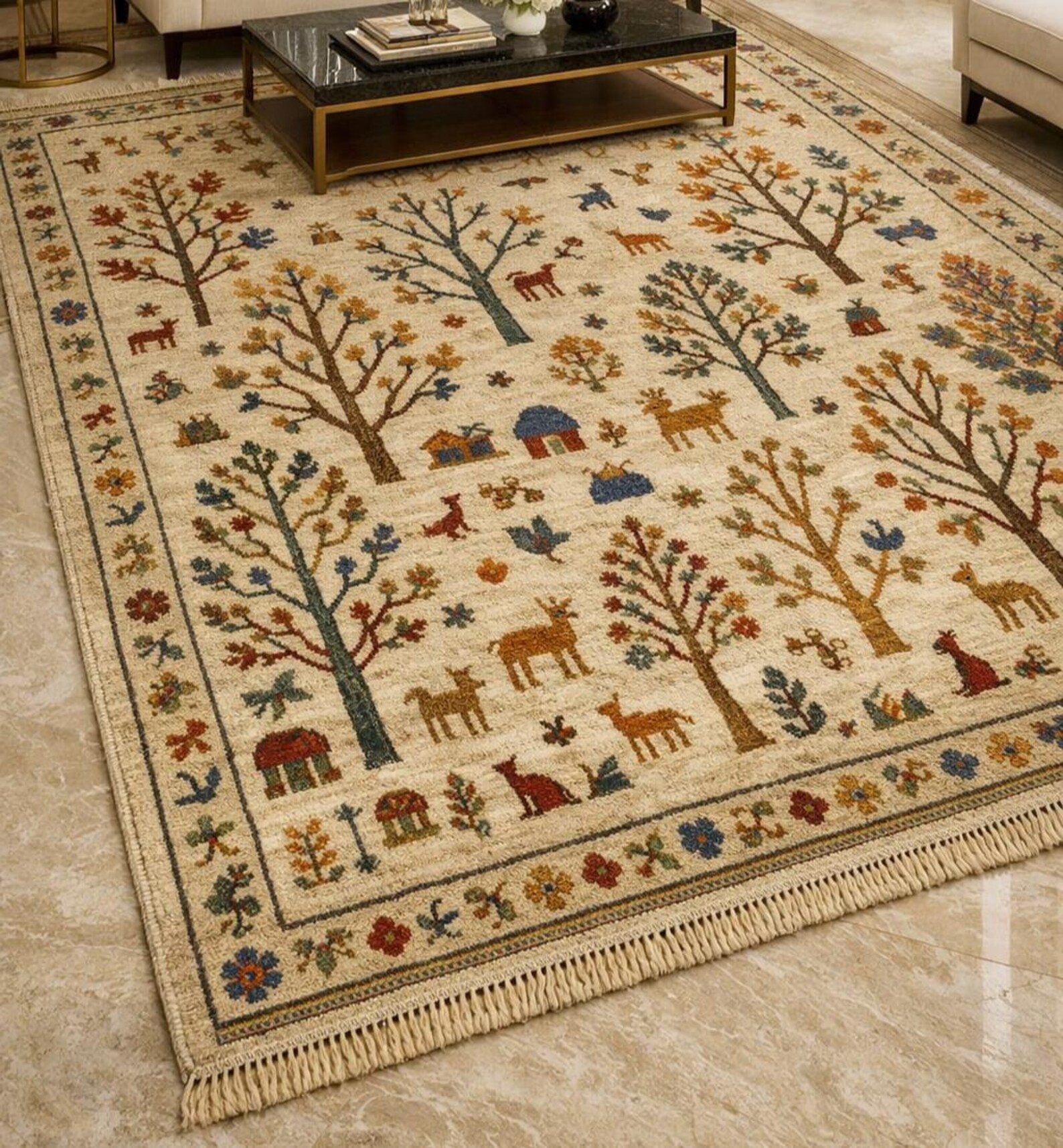 Hand Knitted Forest Animal Rug, Wool Area Rug, Scandinavian Folk Art ...