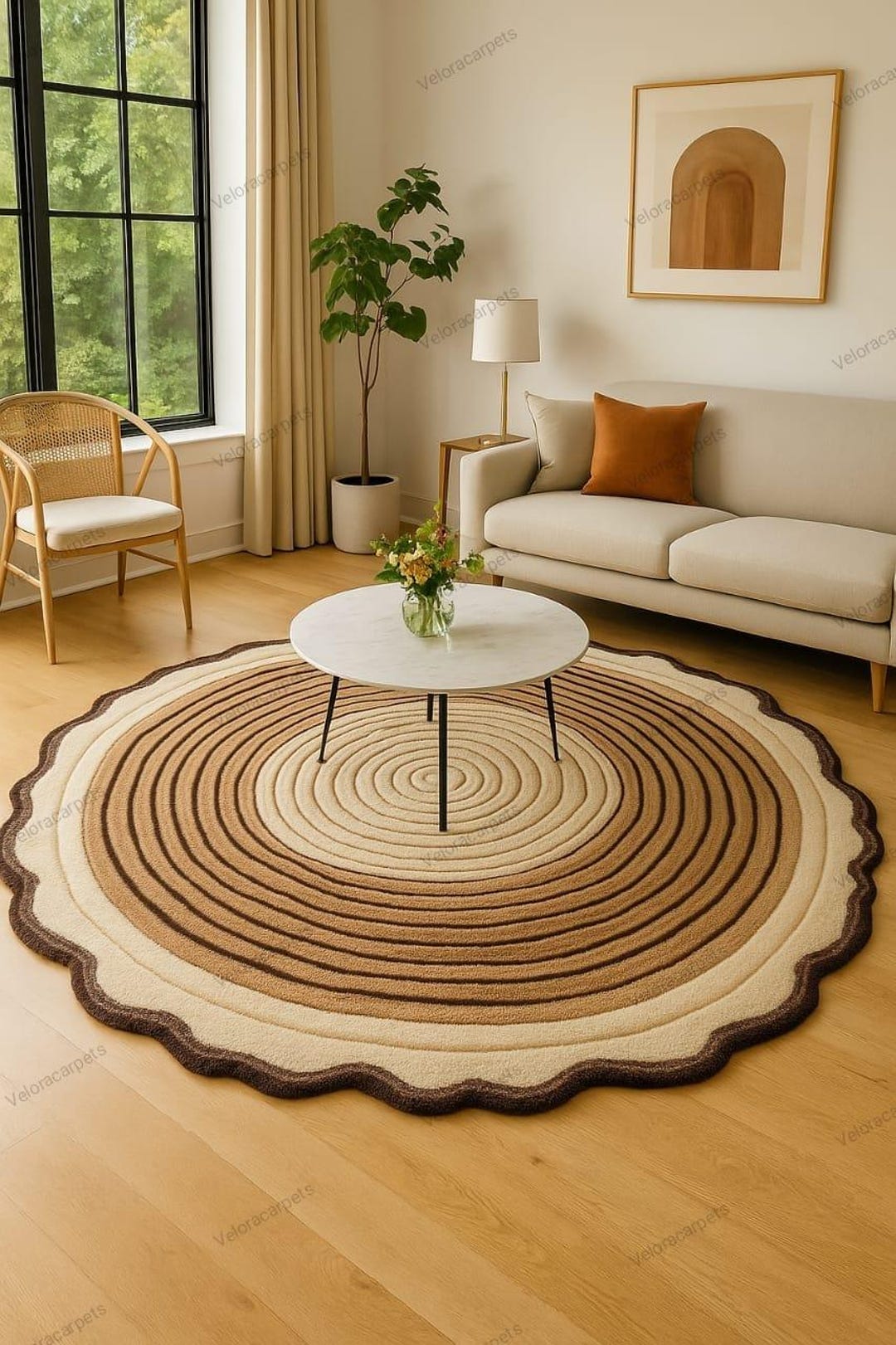 Hand Tufted Wool Round Rug – Tree Ring Wood Slice Design - Etsy