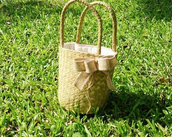 Handwoven Natural Straw Bag with Jute Bow Eco-Friendly