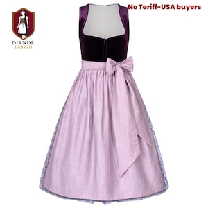 Purple Velvet Dirndl Dress with Pink Apron – Oktoberfest Bavarian Traditional Outfit