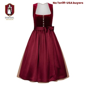 Elegant Burgundy Velvet Dirndl Dress with Apron – Oktoberfest & Traditional German Dress