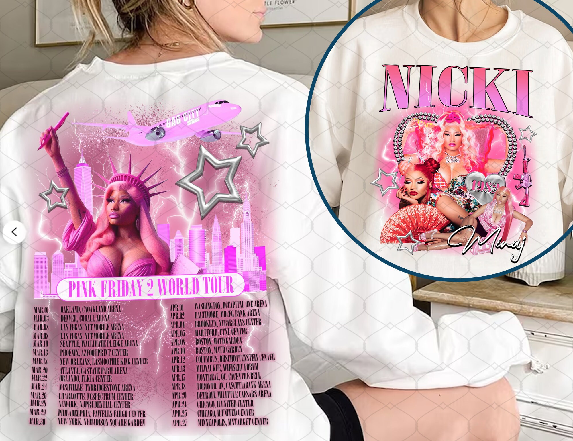 Nicki Minaj Double Sided Hoodie, Nicki Minaj Tour 2024 Pink Friday 2 Airbrush Hoodie