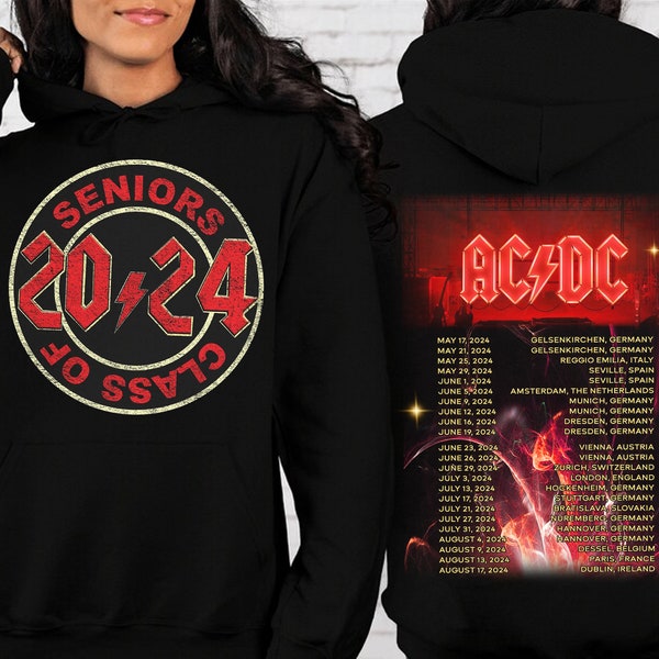 Camicia anteriore e posteriore 2024 ACDC Pwr Up World Tour, camicia grafica ACDC di Rock Band, regalo per fan della band ACDC, merchandising Acdc, camicia Vinatge degli anni '90 della band Acdc
