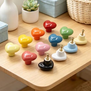 Colorful Heart Ceramic Knobs Dresser Drawer Handles Cabinet Pull Children's Room Door Knobs Handle Closet Pulls Modern Cupboard Hardware