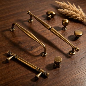 Antique Brass Cabinet Pulls,Vintage Drawer Handles,Mid-Century Modern Kitchen Hardware,Bronze Dresser Pulls,Farmhouse Bathroom Cabinet Knobs