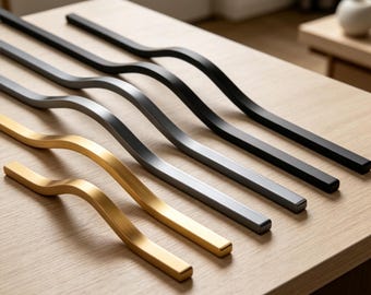 Tiradores ondulados para armarios, tiradores modernos de aluminio para cajones, tiradores curvos para cómodas en negro/dorado/gris, herrajes minimalistas para armarios de cocina.