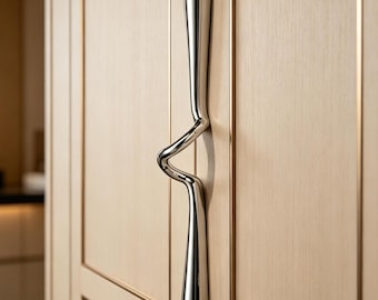 Tirador abstracto cromado pulido para armario, tirador moderno ondulado para puerta, tirador único de estilo art déco para cajón, herrajes de muebles ondulados largos para armario de cocina.