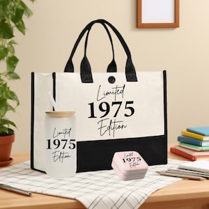 Limited Edition Birthday 1975 Cotton Canvas Tote Bag 50th Birthday Gift For Women 50th Birthday Celebration Party Gift