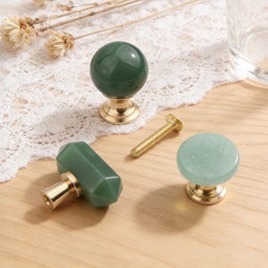 Zielone kamienne gałki z jednym otworem, okrągłe gałki do komody, gałki do szuflady szafki, uchwyty do szafek w kształcie pryzmatu
