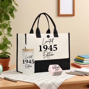 Limited Edition Birthday 1945 Cotton Canvas Tote Bag,80th Birthday Gift ,For Women 80th Birthday Celebration Party Gift，Gift for Grandmother
