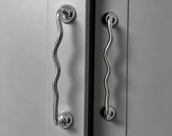 Tirador ondulado de latón macizo/Tirador ondulado y giratorio de cromo pulido para gabinete de cocina/Tirador delgado moderno para gabinete/Tiradores de cocina/Tiradores para gabinete de armario