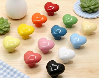 Tiradores de cerámica con forma de corazón de colores para cajones de cómoda, tiradores para armarios, pomos para puertas de habitaciones infantiles, tiradores para armarios, herrajes modernos para armarios