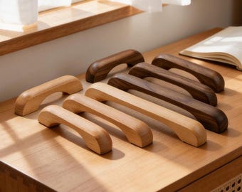 Tiradores de madera natural, tiradores de puerta de cocina de nogal y haya, tiradores de puerta de armario, tiradores de cajón de cómoda y armario. Herrajes modernos.