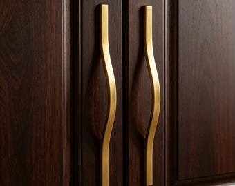 Tiradores ondulados para armarios, tiradores modernos de aluminio para cajones, tiradores curvos para cómodas en negro/dorado/gris, herrajes minimalistas para armarios de cocina.