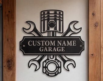 Monteur metalen tuinpaal, gepersonaliseerd bord motorzuigergarage, aangepaste moersleutelwerkplaatsdecor, cadeau voor hem Automotive