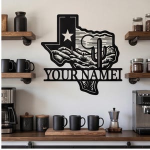 Custom Texas Name Sign, Personalized Lone Star Metal Art, Western Home Decor, Unique Gift for Him, Rustic Desert Landscape Plaque