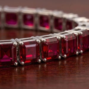 Ruby Tennis Bracelet Princess Cut – Handmade Fine Jewelry – Wedding Bracelet – Bridal Jewelry Gift