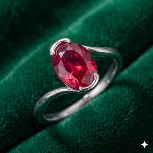 Oval Ruby Solitaire Ring 7x9 MM, Minimalist Swirl Band Ring, Ruby Engagement Ring, July Birthstone Jewelry, Promise Ring