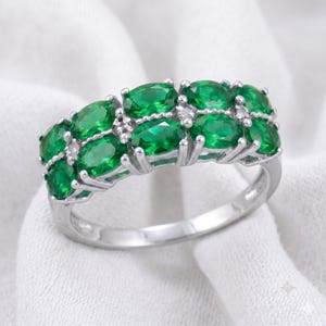 Emerald Eternity Ring, Natural Emerald Band Ring, Sterling Silver Wedding Band, Green Gemstone Stackable Ring