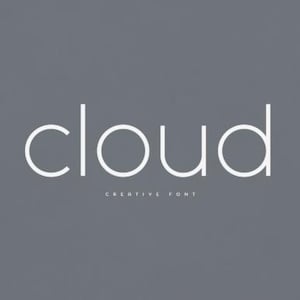 May include: A minimalist design featuring the word "cloud" in a clean, sans-serif font. Below the word, the text "CREATIVE FONT" is displayed. The text is white against a gray background, creating a simple, modern aesthetic.