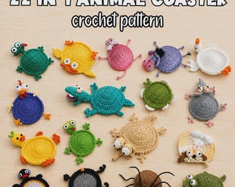 22 modelli in 1 per sottobicchieri all'uncinetto a tema animali, set per porta tazze, portabicchieri a forma di animali (PDF + VIDEO TUTORIAL)