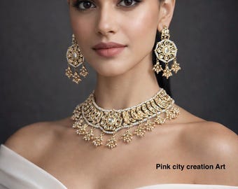 Collana girocollo Kundan, set di gioielli da sposa indiani