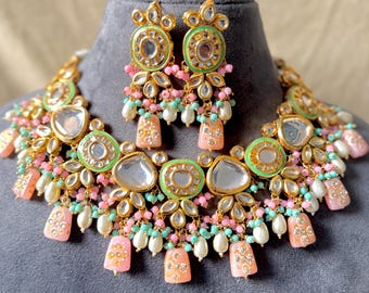 Handmade Kundan Choker Set: Gold Plated Indian Bridal Jewelry