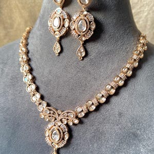Kundan Polki Schmuck Set: Vergoldete Indische Halskette Ohrringe Bild 1