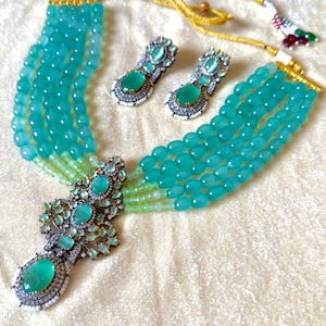 Indian Traditional Necklace Set Light Blue Necklace With Earrings Best Anniversary Jewellery Sets Bollywood Bridal Jewellery Necklace Set