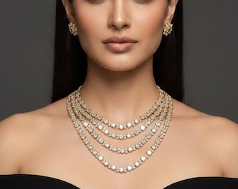 Polki 3 Layer Necklace Set With Earring Kundan AD Bridal Jewellery set