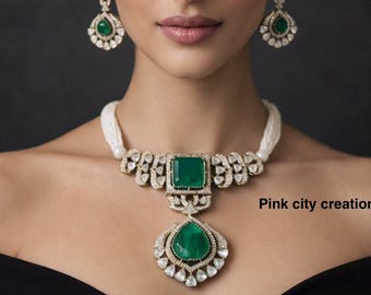 Conjunto de gargantilla Kundan Polki verde, joyería nupcial india estilo Bollywood