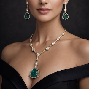 Set di gioielli in smeraldo verde Polki con orecchini, collana tradizionale indiana per matrimonio, chokar da sposa