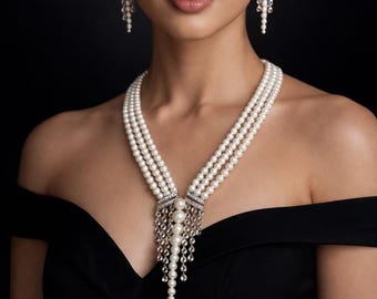 Perle AD Lange Halskette mit Ohrring Frauen Hochzeit Schmuck Indische traditionelle Brautschmuck Set