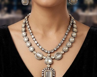 Conjunto de gargantilla Kundan Polki, joyería nupcial india, joyería punjabi y pakistaní con pendientes y collar de novia.