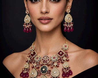 Kundan Bridal jewellery set Indian Women Necklace set Traditional Punjabi jewelry With Earring