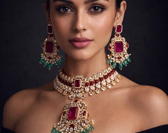 Kundan Polki Halskette Indischer Brautschmuck Moissanite Schmuck statement Chokar Set Bollywood Chokar