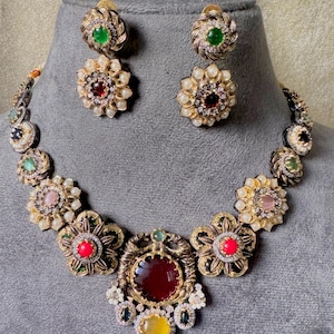 Sabyasachi Necklace Set Indian Women Traditional Jewellery Set Kundan Necklace Set multicolored jewelry Bridal Necklace Bollywood Jewellery