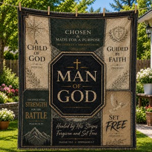 Man of God Quilt Blanket: Christian Faith Scripture Decor, Bible Verse Throw