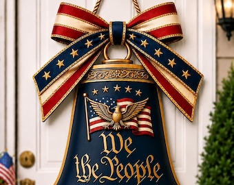 Personalized USA 250th Anniversary Liberty Bell Wood Wreath, Patriotic Door Sign (1776-2026)