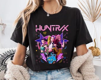 Huntrix Youth T-Shirt,Kpop Demon Hunters Print Toddler Tee,Mira Rumi Zoey Iconic Design Apparel,Kpop Fan Merch for Little Kids